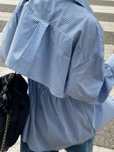 Devine Button Down Striped Collared Neck Long Sleeve Shirt OutfitFlow